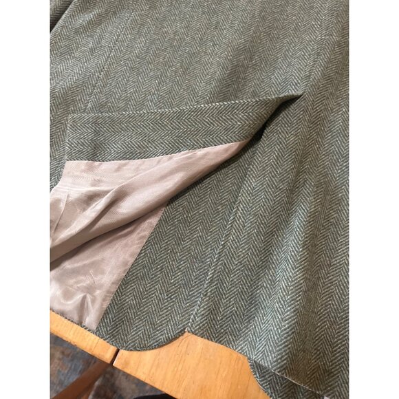 Oscar De La Renta green herring bone lams wool blazer sz 46L single vent 2 butto - Picture 7 of 11